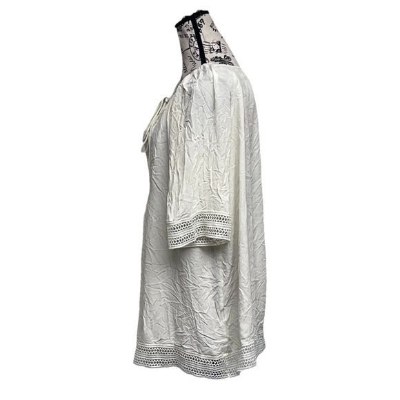 Aimage Women’s Cream Ivory Pintuck Boho Tunic Mini Dress L Semi Sheer Crochet - Picture 4 of 11